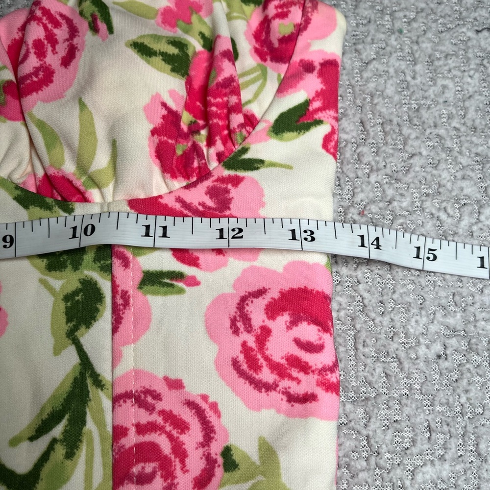 Zara Strapless Floral Pink and Green Dress Size Small - Picture 14 of 16